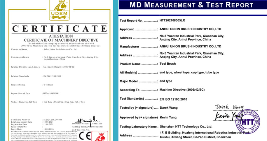 Anhui Union Brush Zertifikat der Maschinenrichtlinie erhalten
